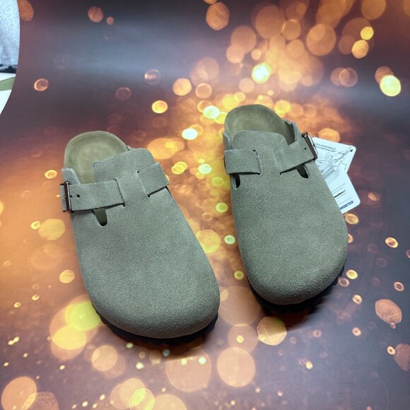 🎁Birkenstock Boston Soft Shoes Suede Sandals Clogs Mules  Black - Picture 2 of 5